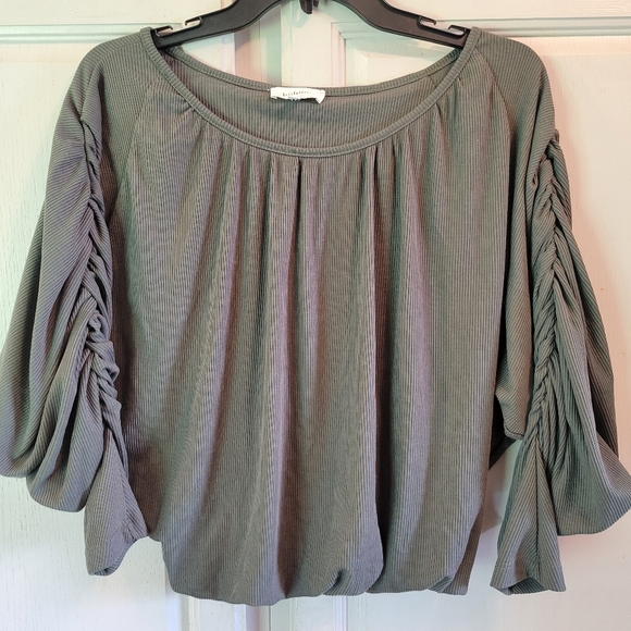 Böhme Forest Green Ruched Ribbed Blouse - Picture 1 of 7
